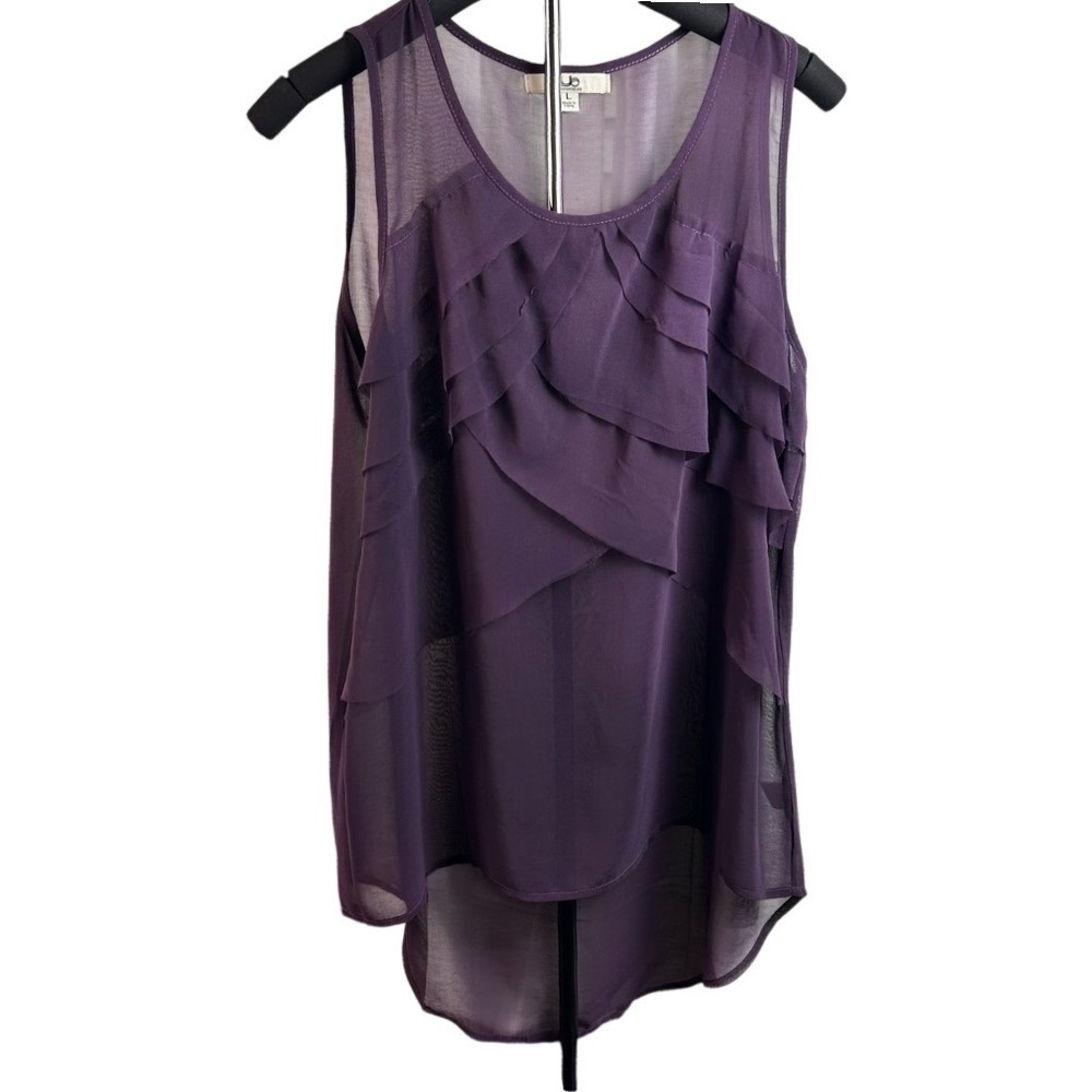 Ya Los Angeles Silk Blend Ruffle Tiered High-Low Tank Top Purple Women's Size L
